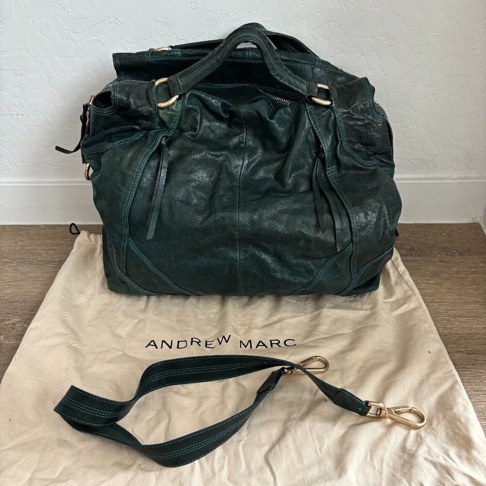 Andrew Marc Leather Weekender Bag, Crossbody Strap, Extra Large w/ Dust Bag